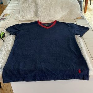 Polo Ralph Lauren medium blue red trim v neck shirt